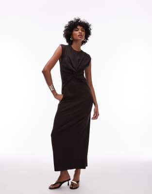 & Other Stories - Midaxi-Kleid aus Jersey in Braun mit verdrehter Vorderseite