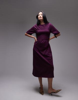 & Other Stories - Midaxi-Kleid aus Jersey in Burgunderrot mit gerafftem Korsettdetail