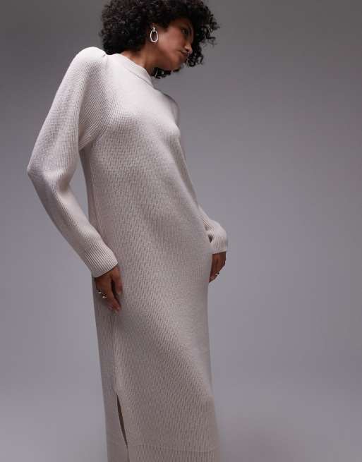 & Other Stories – Midaxi-Kleid aus Wolle in Hellbeige mit Puffärmeln, 2 von 4