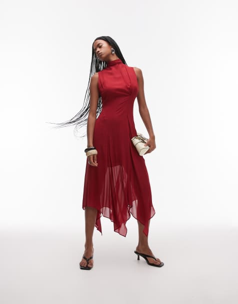 & Other Stories – Midaxi-Kleid in Rot aus mehrlagigem, durchscheinendem Chiffon mit geschnürtem Rückenausschnitt und Zipfelsaum - view 1