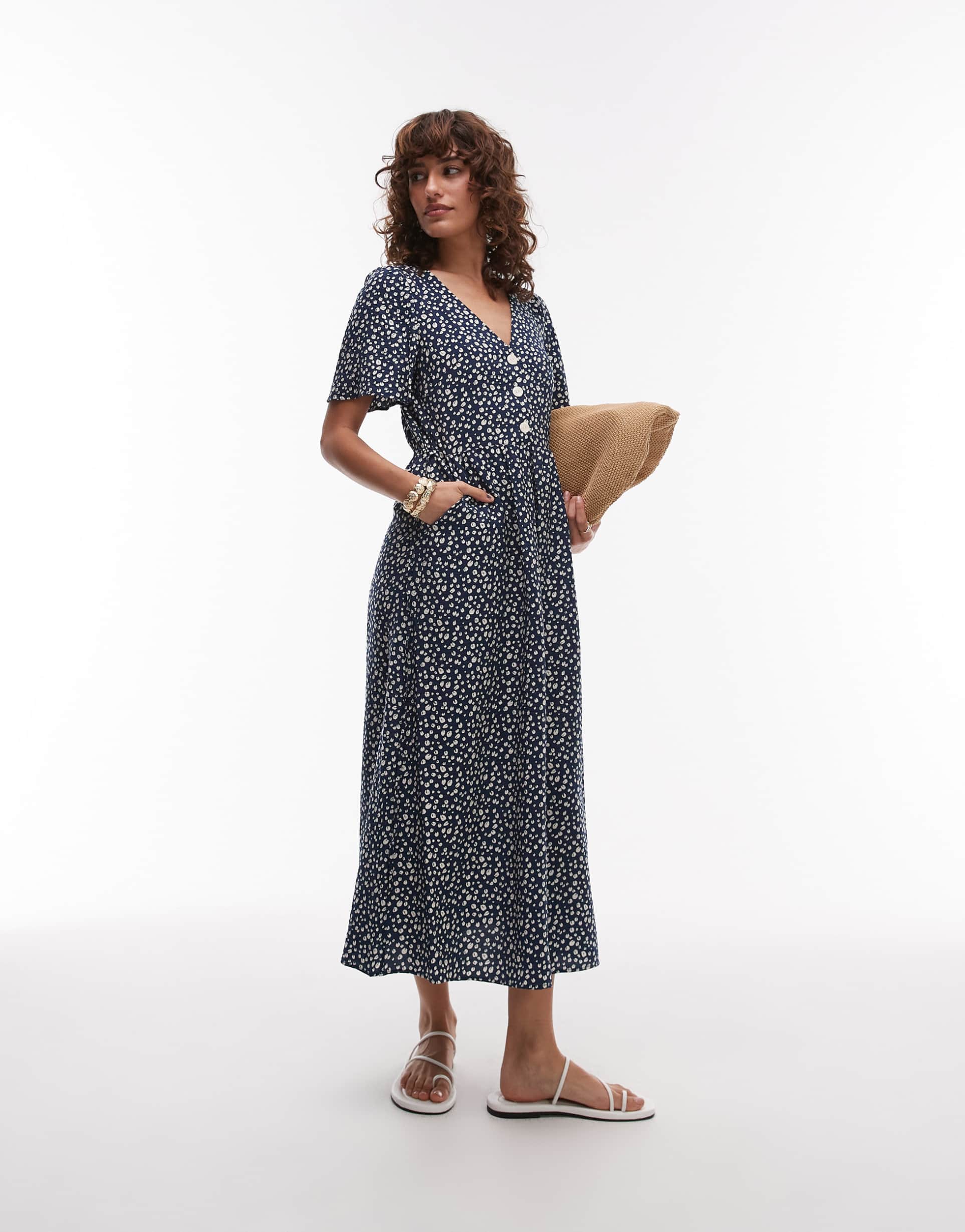 & other stories midaxi shirt dress with handkerchief hem in blue
