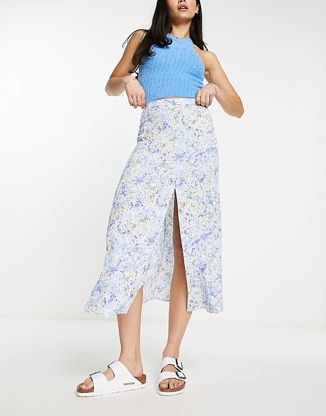 & Other Stories - midaxi skirt with split in blue floral