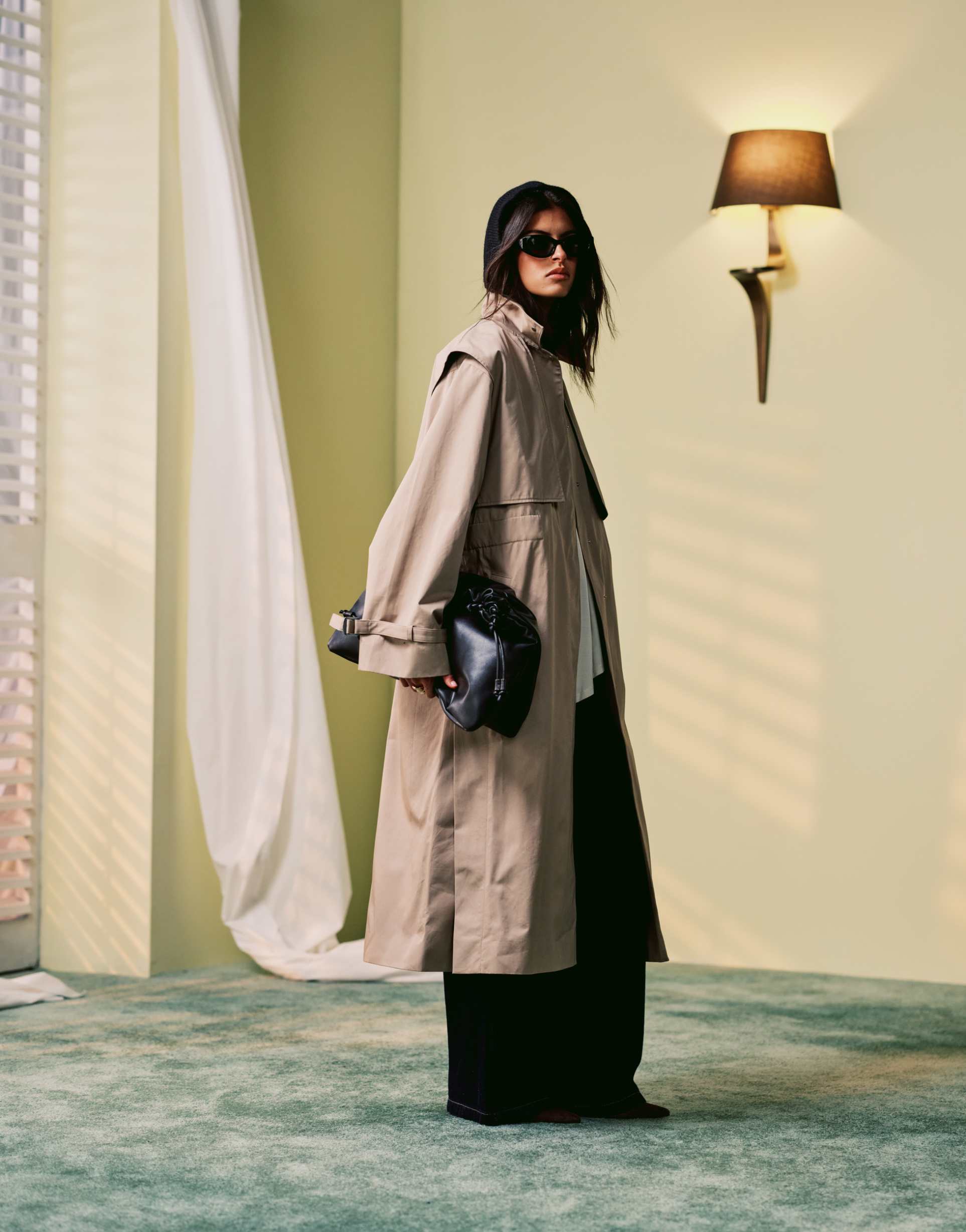 & other stories midaxi trench jacket with convertible collar detail in beige