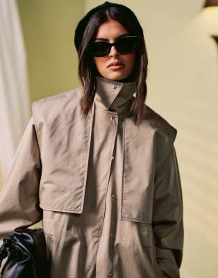 & Other Stories Midaxi Trench Jacket With Convertible Collar Detail In Neutral