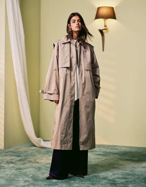& Other Stories midaxi trench jacket with convertible collar detail in beige