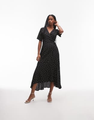 & Other Stories - Midaxi-Wickelkleid in Schwarz mit weißen Punkten