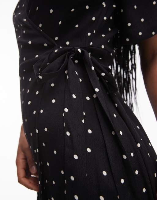 & Other Stories midaxi wrap dress in black and white spot print, 3 of 4