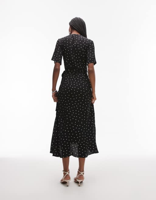 & Other Stories midaxi wrap dress in black and white spot print, 4 of 4