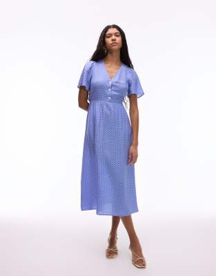 & Other Stories & Other Stories midaxi wrap dress in blue abstract ditsy floral print-Multi