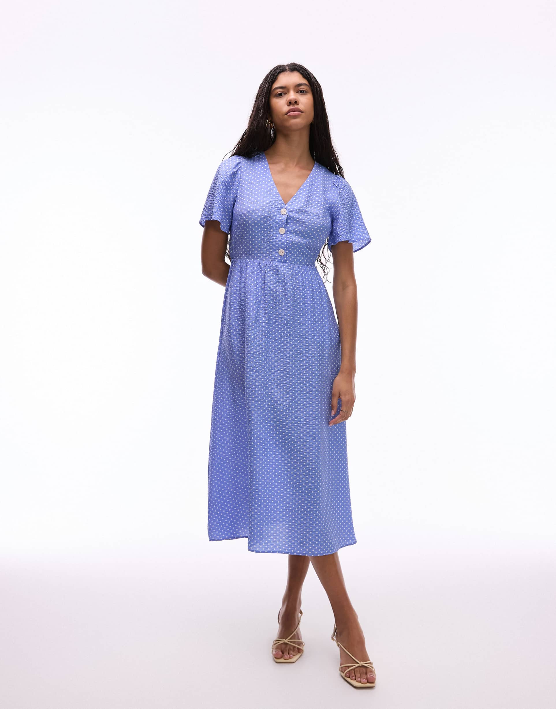 & other stories midaxi wrap dress in blue abstract micro floral print