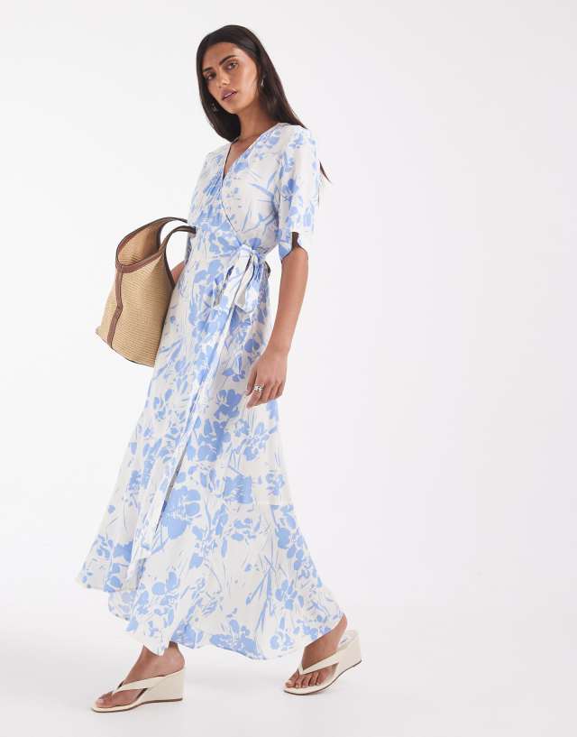 & Other Stories midaxi wrap dress in blue abstract micro floral print