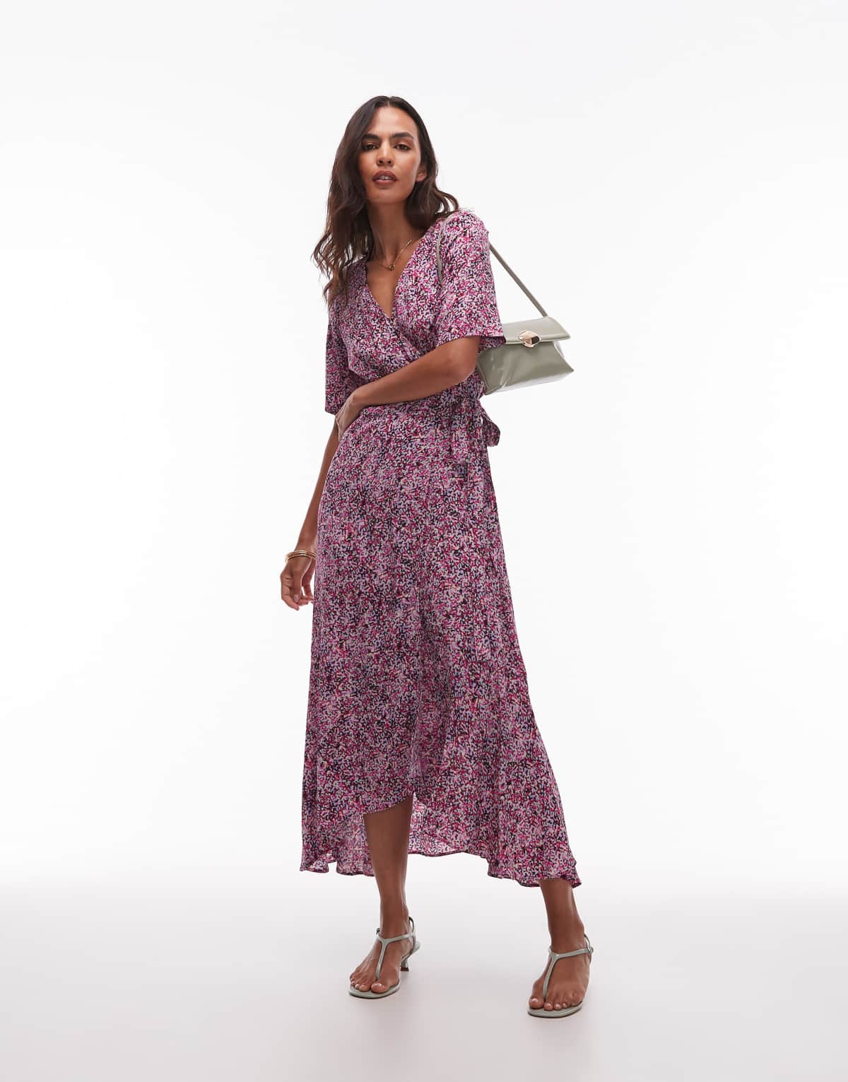 & Other Stories midaxi wrap dress in pink mini abstract print