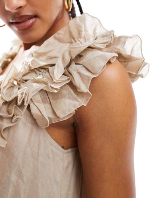 & Other Stories – Midaxikleid in Natur mit asymmetrischem Saum und Rüschen, 2 von 4