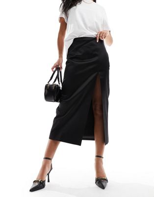 & Other Stories midi column skirt with thigh split in black
