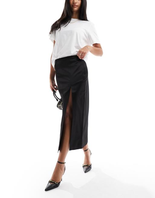 Parallel Lines Straight Column Skirt with Waist Band Slash and Side Split in Black - ASOS Outlet