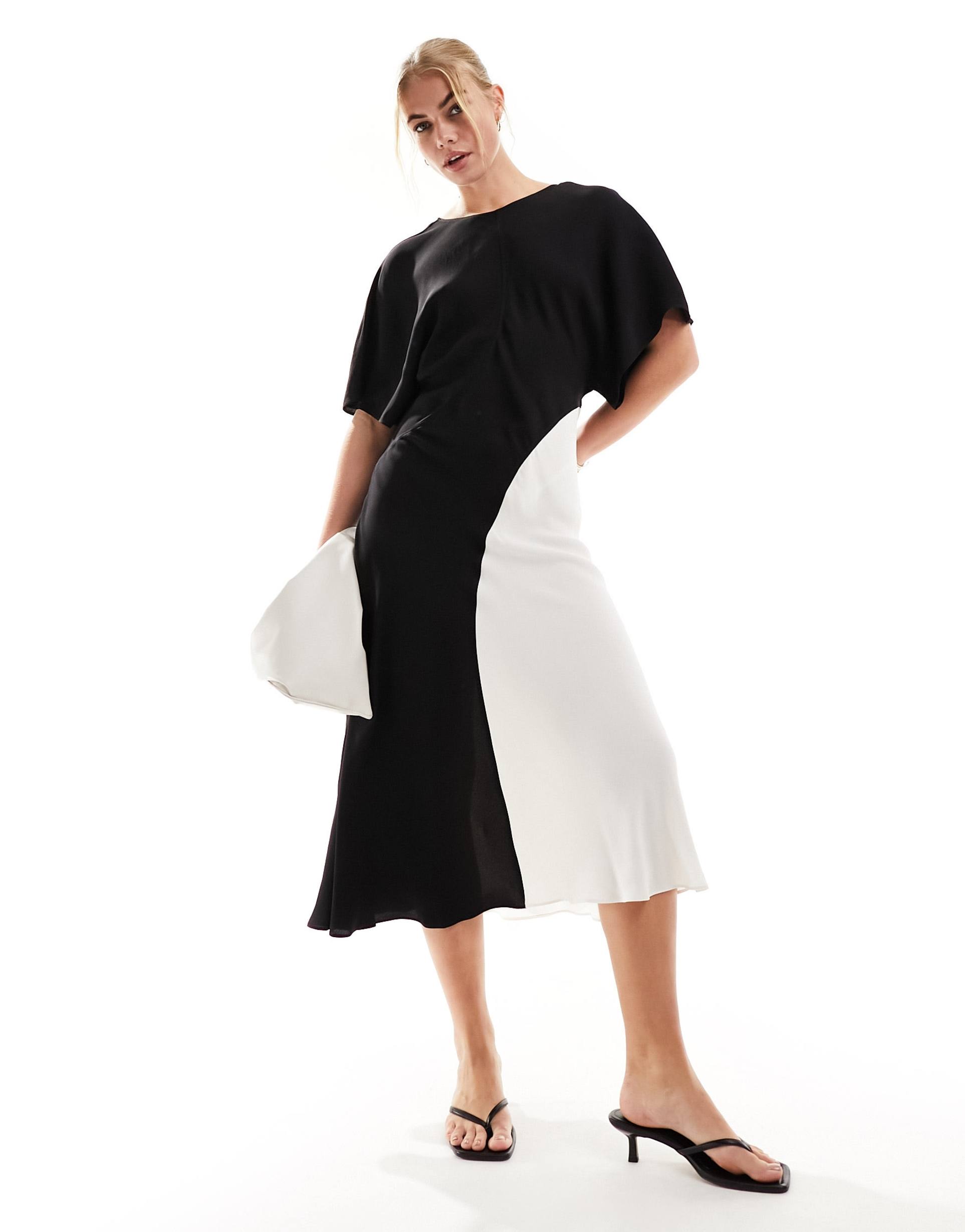 & other stories midi dress in mono color block