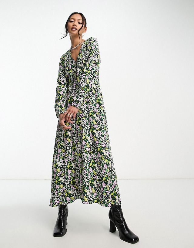 & Other Stories midi dress with deep v neck in floral print