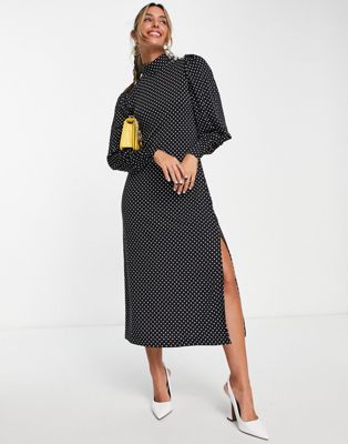 & Other Stories midi dress with embellished buttons in dot print