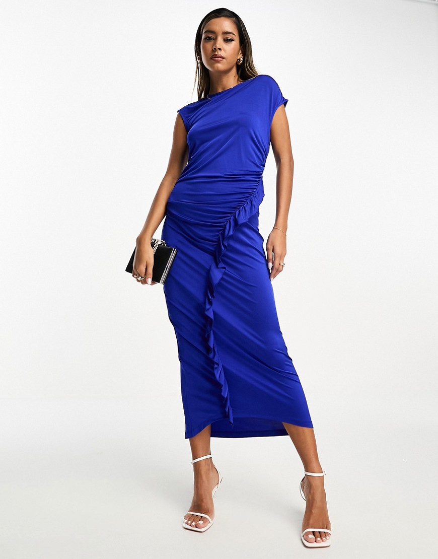& Other Stories midi dress with fluted wrap in bright blue