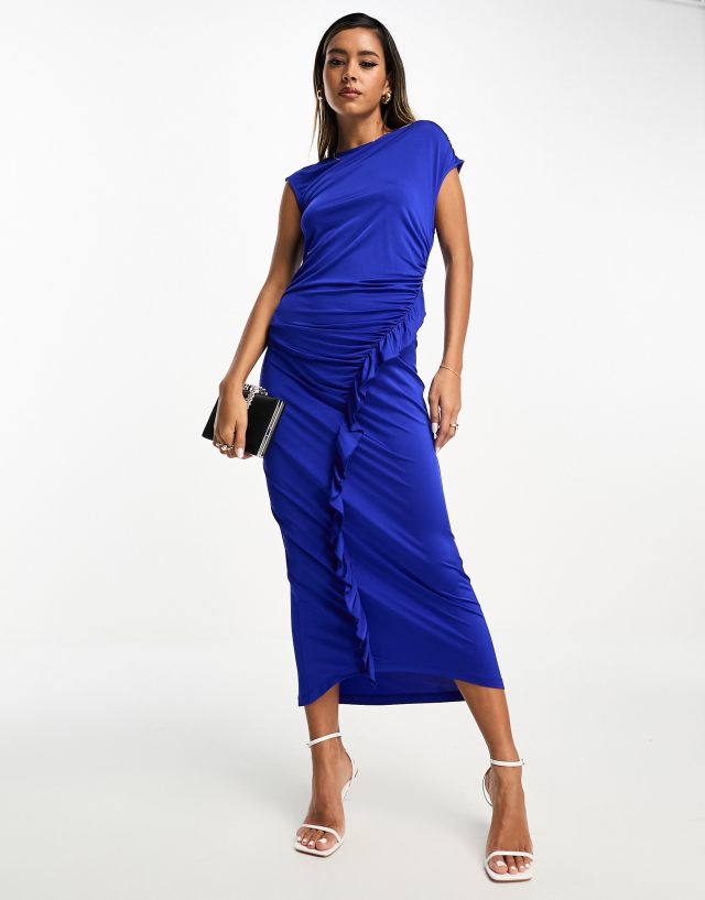 & Other Stories - midi dress with fluted wrap in bright blue