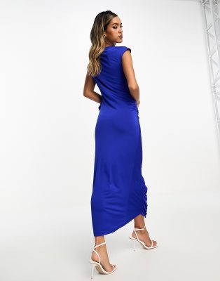 & Other Stories Midi Dress With Fluted Wrap In Blue