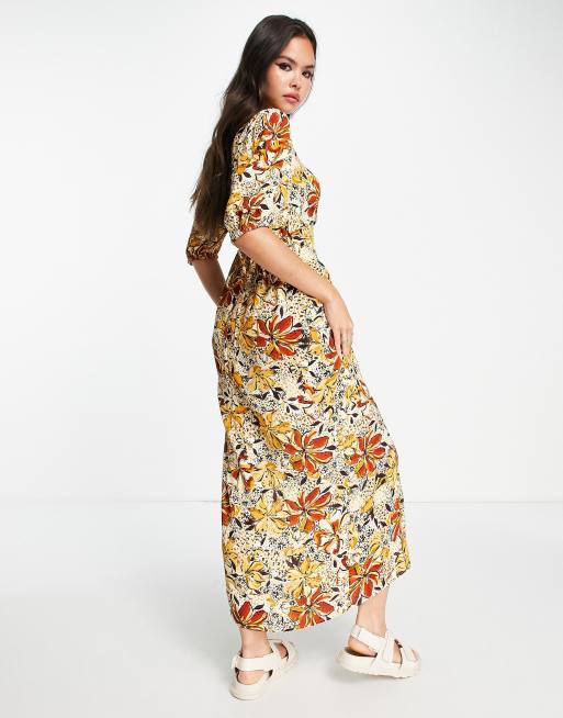 And Other Stories Midi Dress With Puff Sleeves In Autumnal Floral Asos 