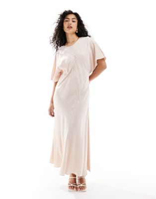 & Other Stories midi dress with seamed panel detail in soft pink