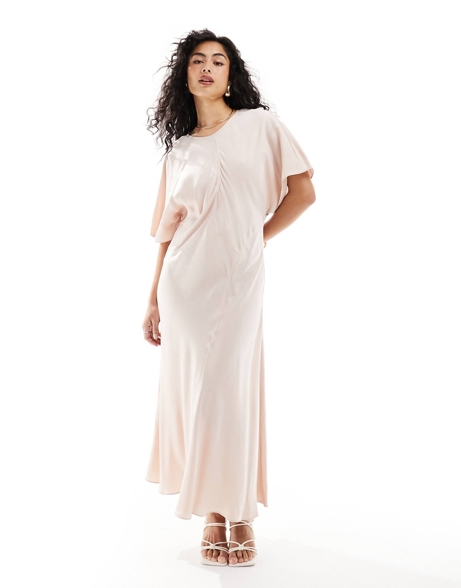 & other stories midi dress with seamed panel detail in soft pink