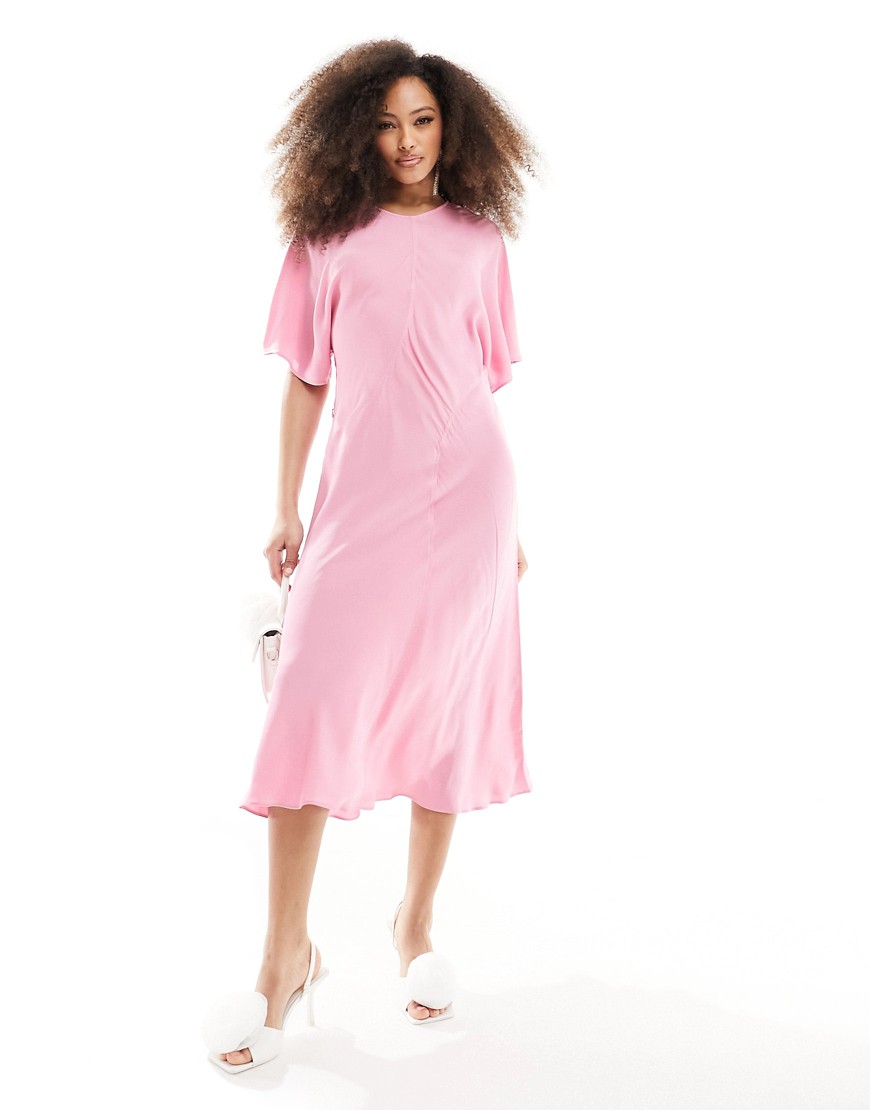 & Other Stories midi dress with seamed panel detail in soft pink