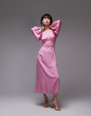 & Other Stories Midi Dress With Side Slits And Volume Sleeves