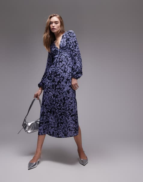 & Other Stories midi dress with side splits and volume sleeves in abstract ditsy floral print - view 1