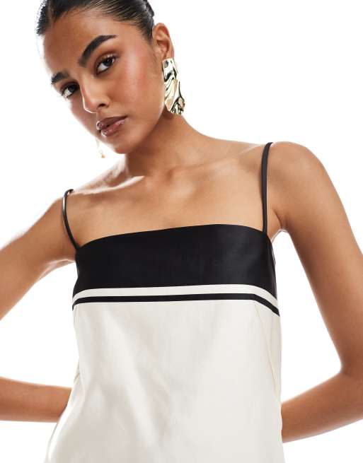 Other Stories midi dress with spaghetti straps in white and contrast black edging ASOS