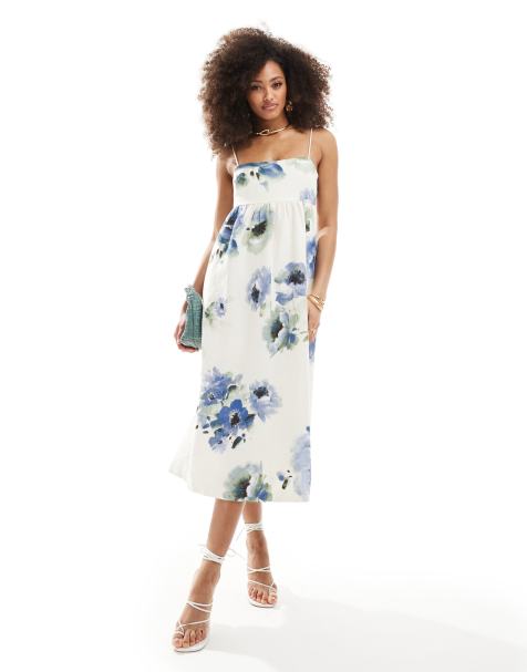 & Other Stories midi dress with spaghetti ties and open back in jacquard large floral print - view 1