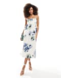 [Other Stories] & Other Stories midi dress with spaghetti ties and open back in jacquard large floral print-Multi 38 White blue floral