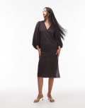 [Other Stories] & Other Stories midi dress with volume sleeves in brown-Orange 40 brown