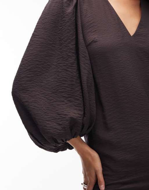 & Other Stories midi dress with volume sleeves in brown, 2 of 4