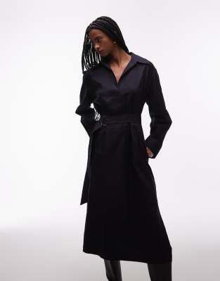 & Other Stories - Midi-Hemdkleid aus Baumwolle in Dunkelblau mit Gürtel-Marineblau