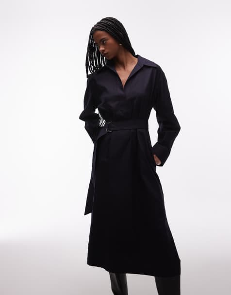 & Other Stories – Midi-Hemdkleid aus Baumwolle in Dunkelblau mit Gürtel - view 1