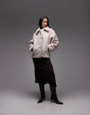 & Other Stories - Midi-Jacke aus Kunstpelz in Beige mit hohem Wollanteil-Neutral