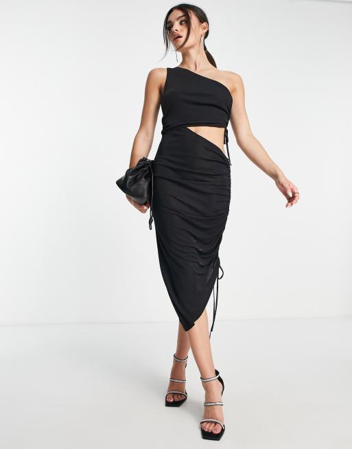 & Other Stories - Midi jurk met blote schouder en uitsnijding in zwart