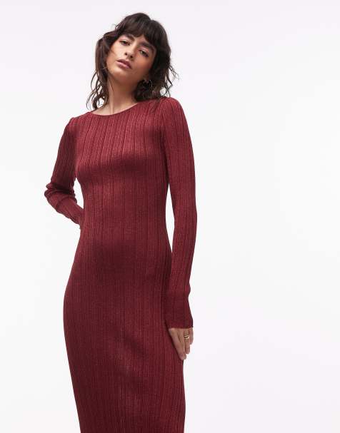 & Other Stories - Midi-jurk met boothals en lange mouwen in rood - view 1