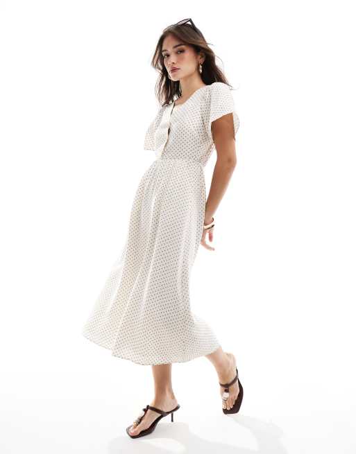& Other Stories - Midi-jurk met fladdermouwen en stippen in beige