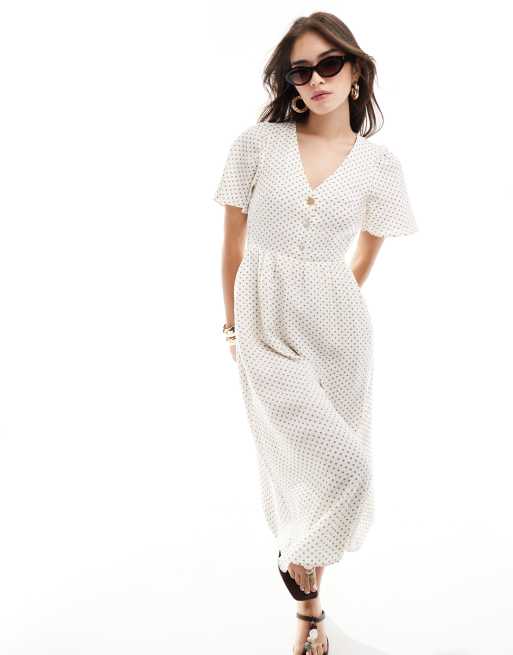 & Other Stories - Midi-jurk met fladdermouwen en stippen in beige, 2 van 4