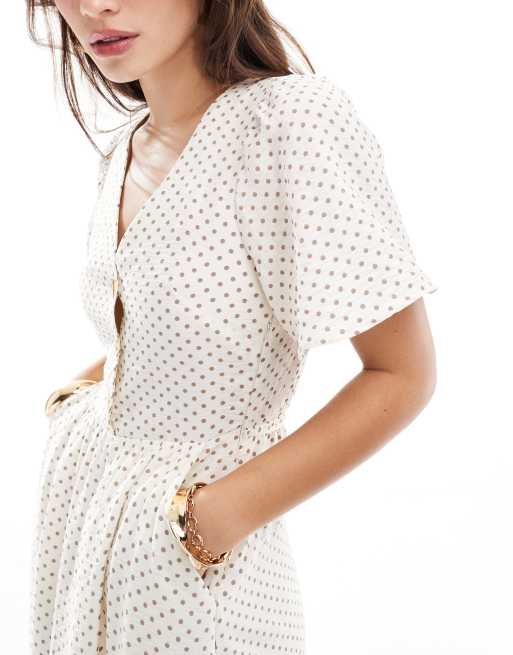 & Other Stories - Midi-jurk met fladdermouwen en stippen in beige, 4 van 4