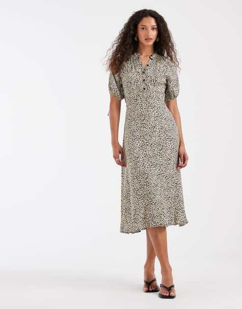 & Other Stories - Midi jurk met knoopsluiting en bloemenprint in zwart - view 1