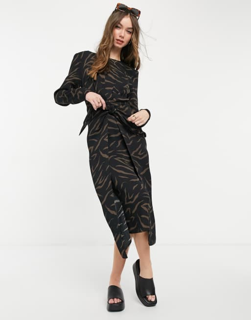 & Other Stories - Midi-jurk met lange mouwen en gestrikte taille in multi