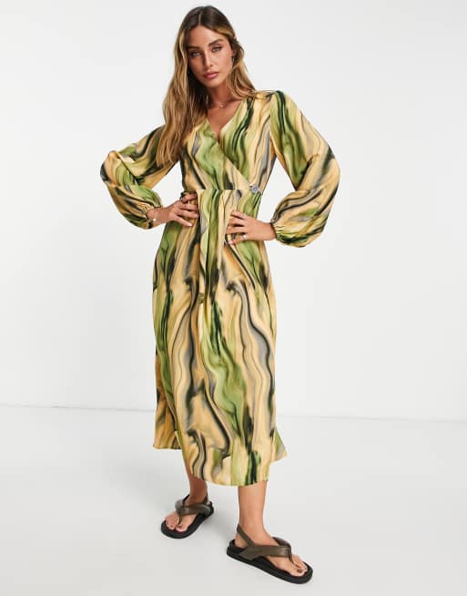 & Other Stories - Midi jurk met overslag en print
