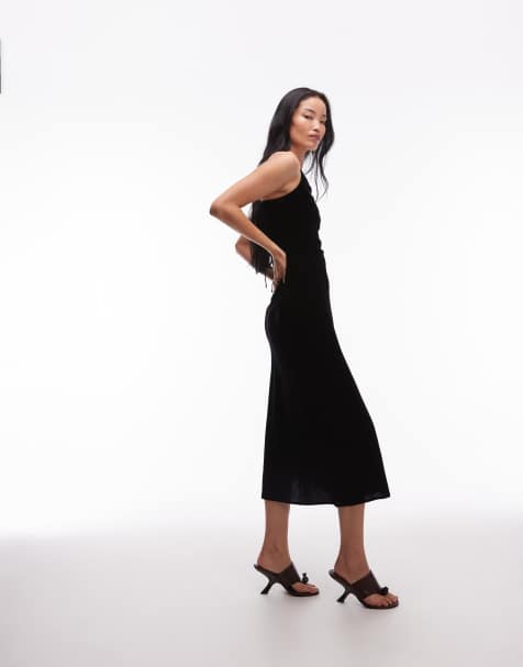 & Other Stories - Midi-jurk van fluweel en chiffon met bandjes in zwart - view 1