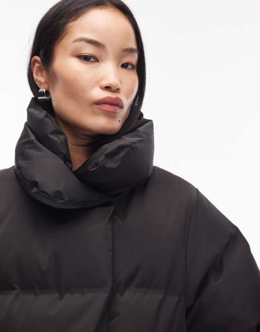 & Other Stories midi padded puffer coat with front pockets in black