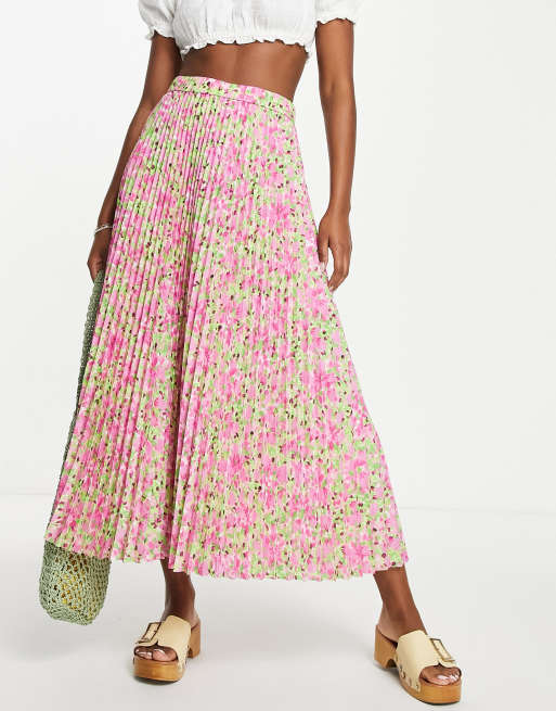 Pink green midi outlet skirt